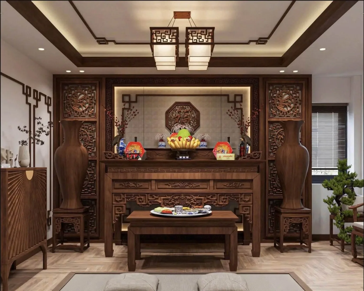 Phòng thờ gỗ tự nhiên